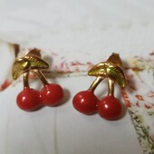 Сережки цвяшки, вишні, червона вишня, медзолото